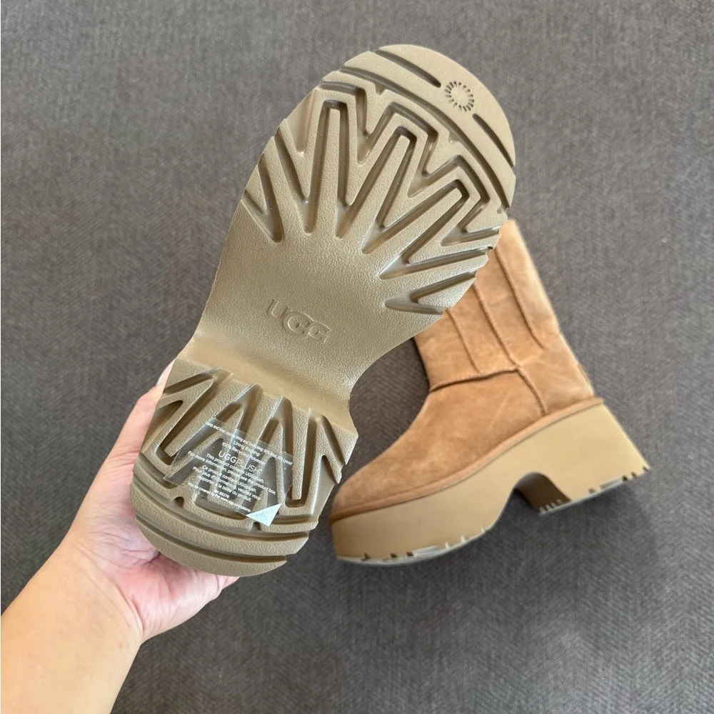 UGG Classic New Heights Suede and Shearling Heeled Ankle Boot - Picture 8 of 9